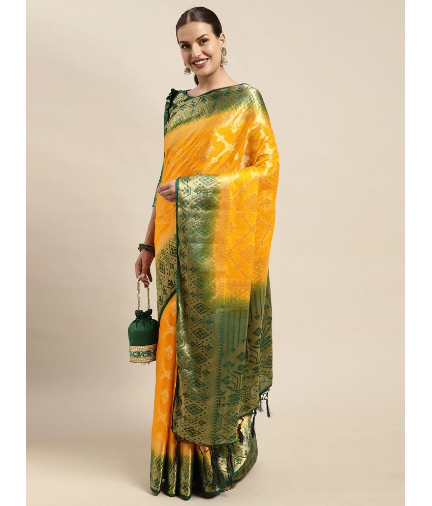     			Aarrah Silk Blend Woven Saree With Blouse Piece - Mustard ( Pack of 1 )