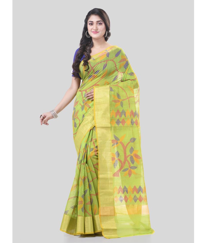     			Desh Bidesh Cotton Blend Self Design Saree With Blouse Piece - Light Green ( Pack of 1 )