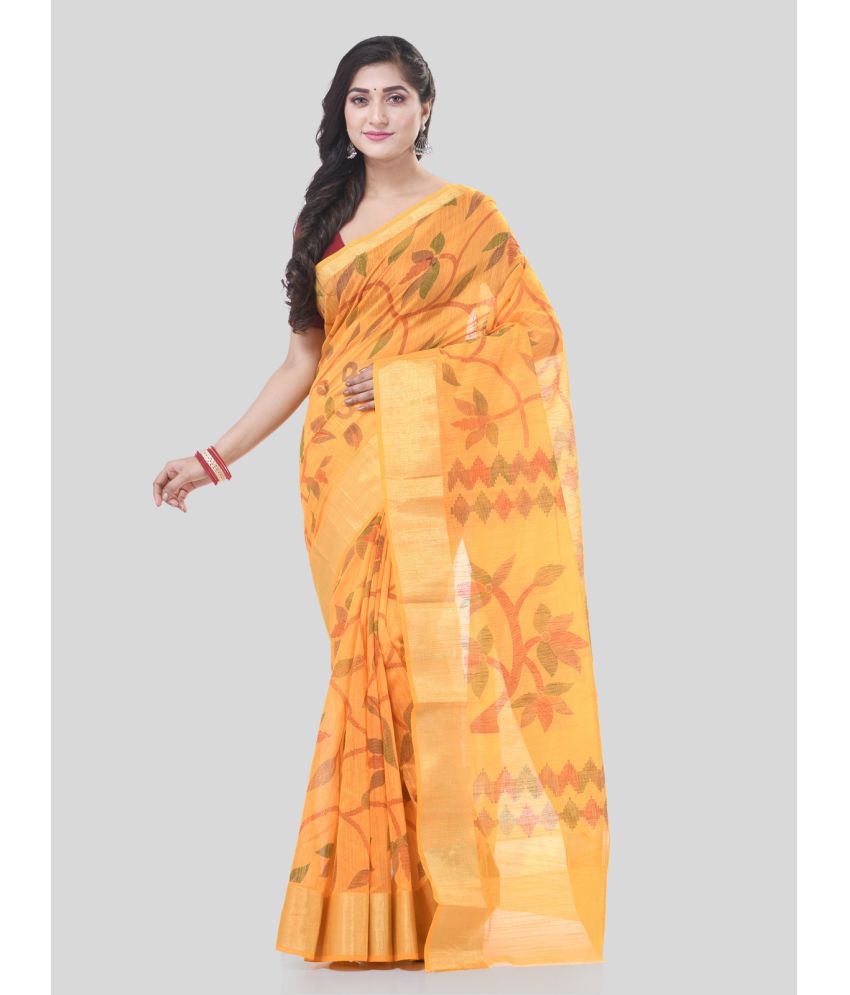     			Desh Bidesh Cotton Blend Self Design Saree With Blouse Piece - Yellow ( Pack of 1 )