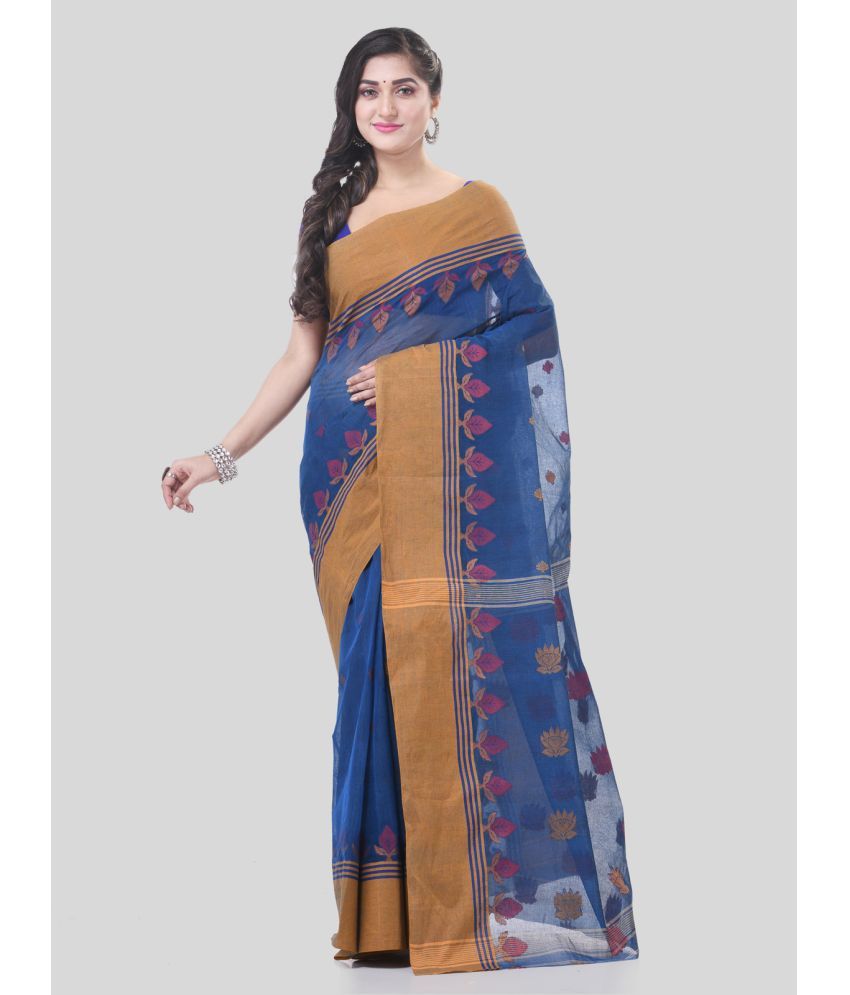     			Desh Bidesh Cotton Self Design Saree Without Blouse Piece - Blue ( Pack of 1 )