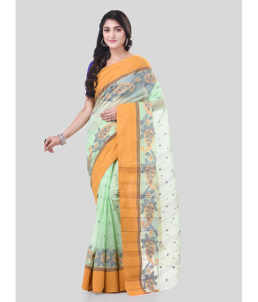     			Desh Bidesh Cotton Self Design Saree Without Blouse Piece - LightGreen ( Pack of 1 )