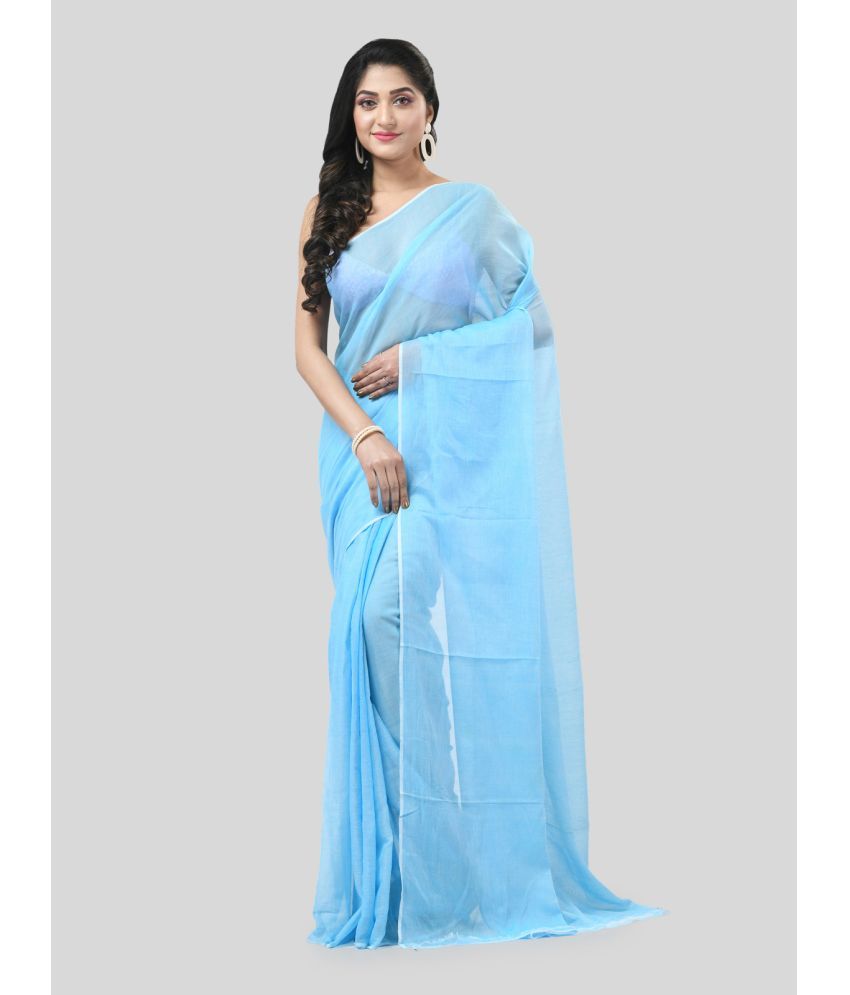     			Desh Bidesh Cotton Solid Saree Without Blouse Piece - Blue ( Pack of 1 )