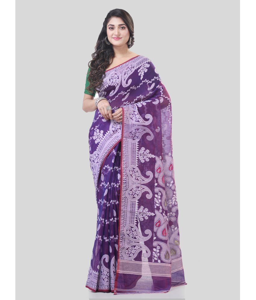     			Desh Bidesh Cotton Woven Saree Without Blouse Piece - Purple ( Pack of 1 )