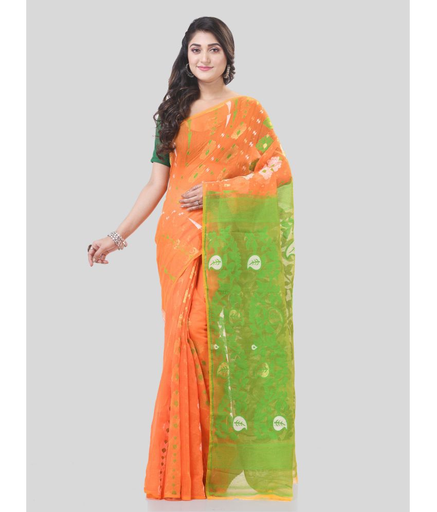     			Desh Bidesh Cotton Woven Saree Without Blouse Piece - Orange ( Pack of 1 )