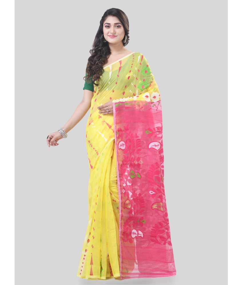     			Desh Bidesh Cotton Woven Saree Without Blouse Piece - Yellow ( Pack of 1 )