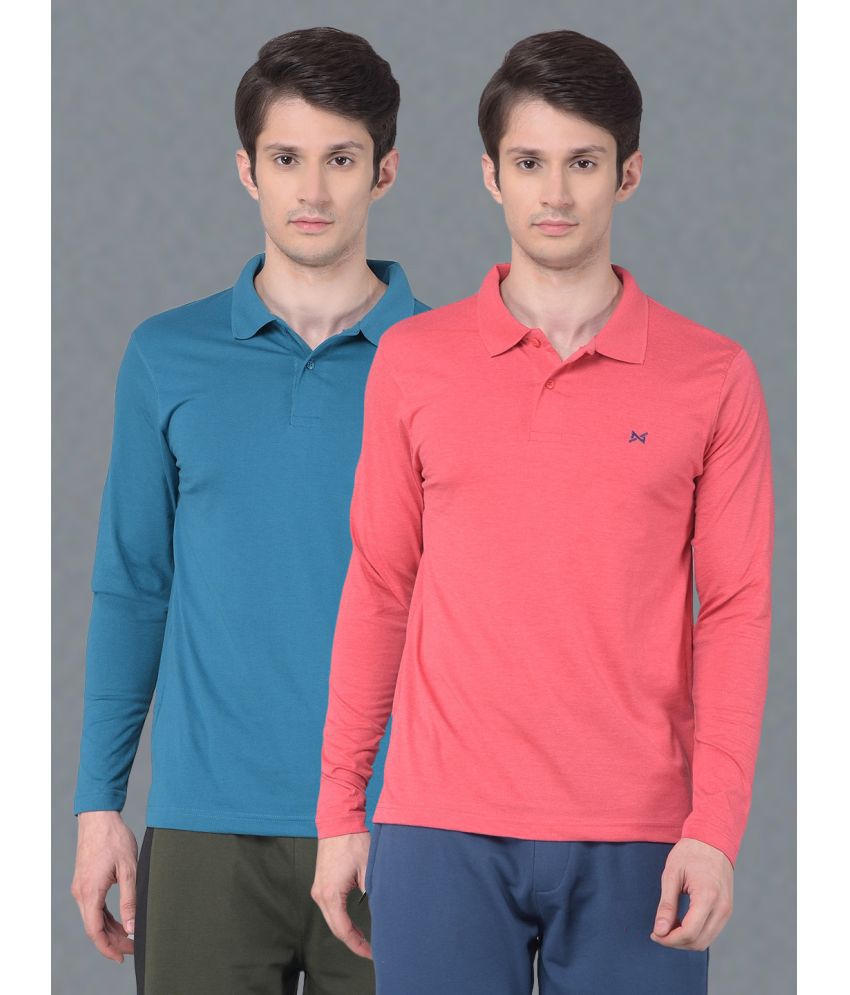     			Force NXT Cotton Regular Fit Solid Full Sleeves Men's Polo T Shirt - Multicolor ( Pack of 2 )
