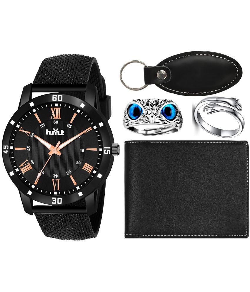     			HMCT Black PU Analog Men's Watch