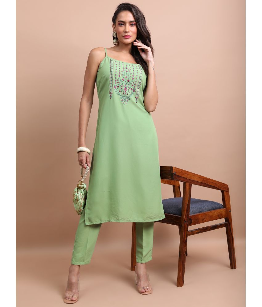     			Ketch Polyester Embroidered Kurti With Pants Women's Stitched Salwar Suit - Green ( Pack of 1 )