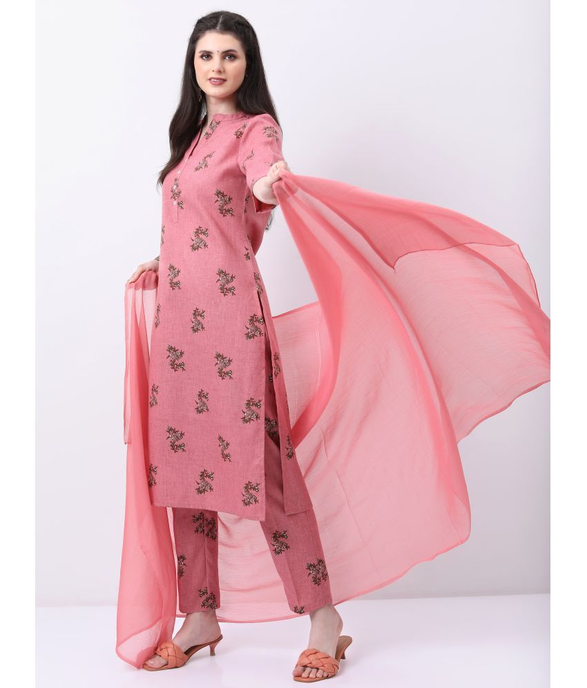     			Ketch Polyester Printed Kurti With Pants Women's Stitched Salwar Suit - Pink ( Pack of 1 )