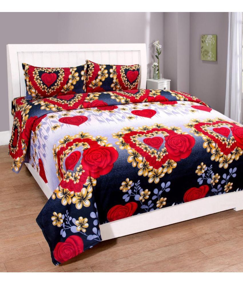     			Modefe Poly Cotton Floral 1 Double Bedsheet with 2 Pillow Covers - Red