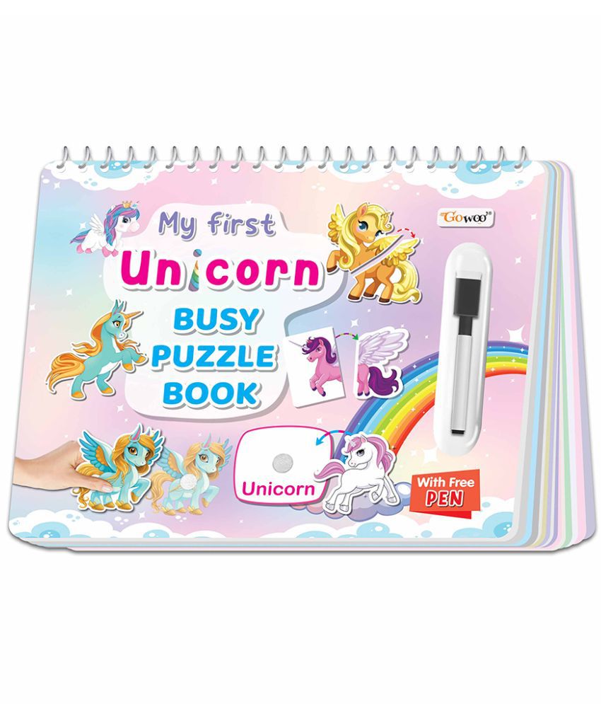     			My First Unicorn Busy Puzzle Book : Kids Activity Book,  Early Learning Binder book with Activities, Montessori Book with hook and loop, Splash and Tear proof, Activity Book for Toddlers with Stickers.