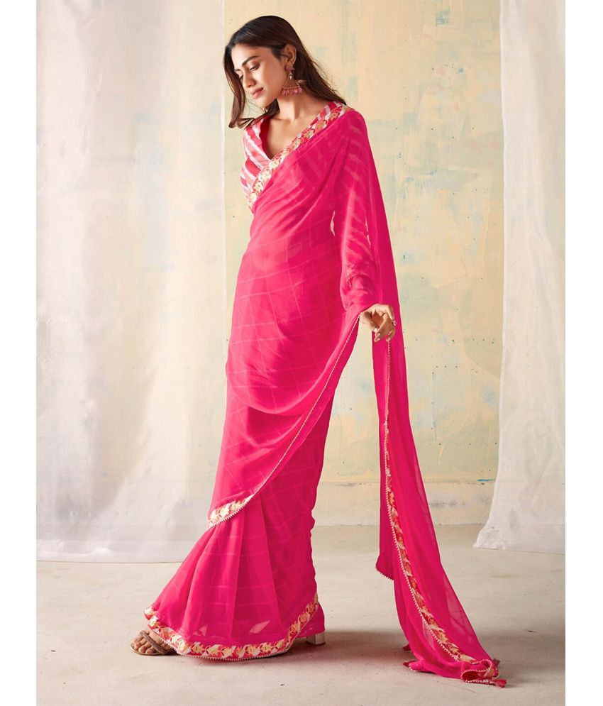     			Rangita Georgette Checks Saree With Blouse Piece - Pink ( Pack of 1 )