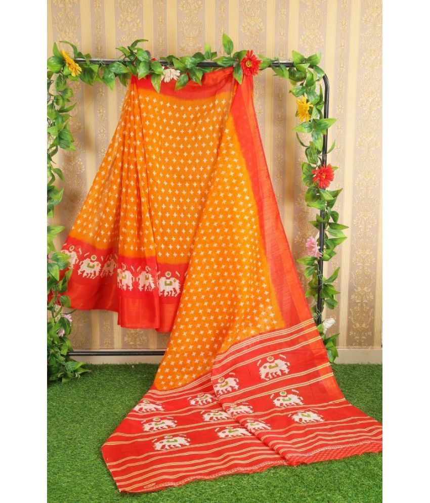     			Saadhvi Art Silk Printed Saree With Blouse Piece - Orange ( Pack of 1 )