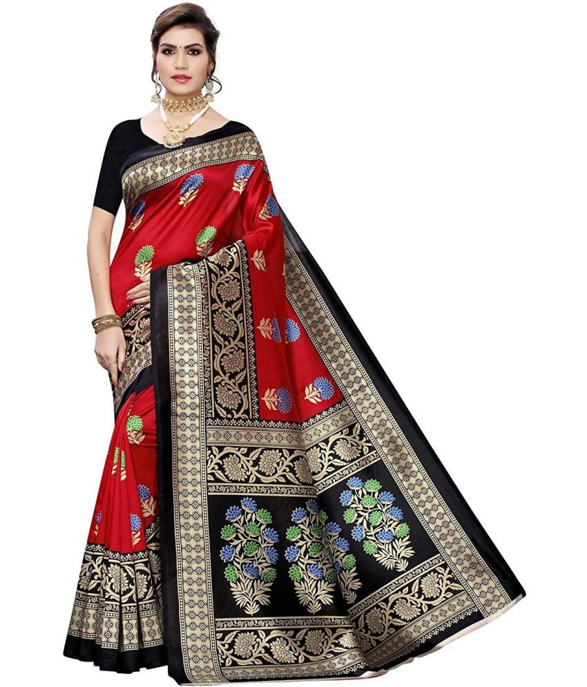     			Saadhvi Art Silk Printed Saree With Blouse Piece - Multicolour ( Pack of 1 )