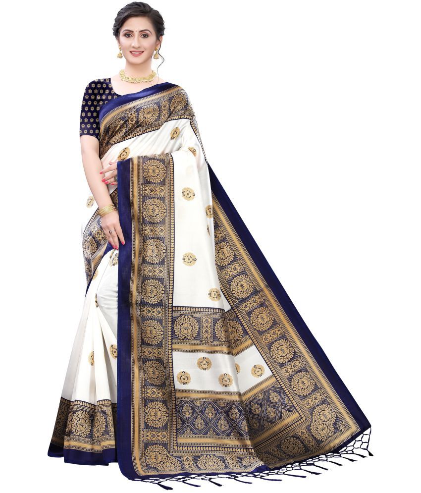     			Saadhvi Art Silk Printed Saree With Blouse Piece - Blue ( Pack of 1 )