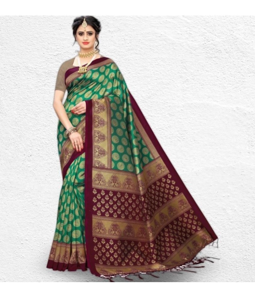     			Saadhvi Art Silk Printed Saree With Blouse Piece - Beige ( Pack of 1 )