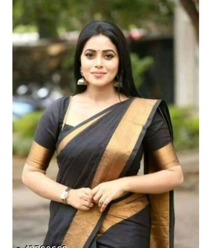     			Saadhvi Art Silk Self Design Saree With Blouse Piece - Black ( Pack of 1 )