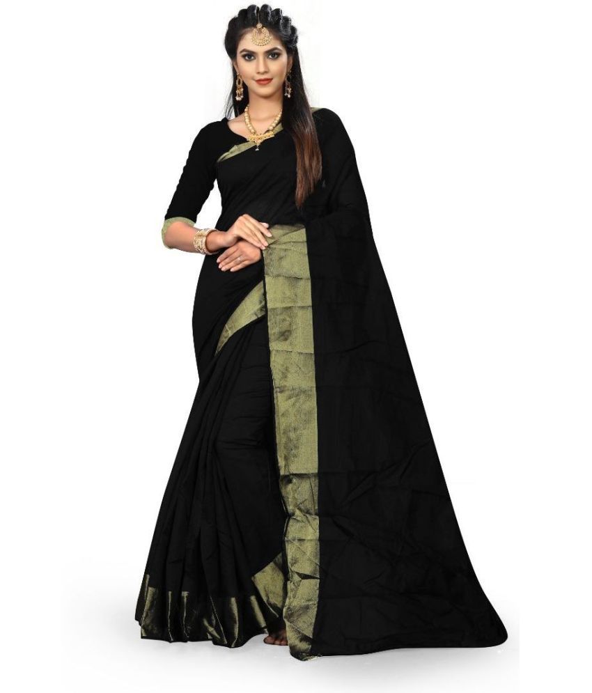     			Saadhvi Art Silk Solid Saree With Blouse Piece - Black ( Pack of 1 )