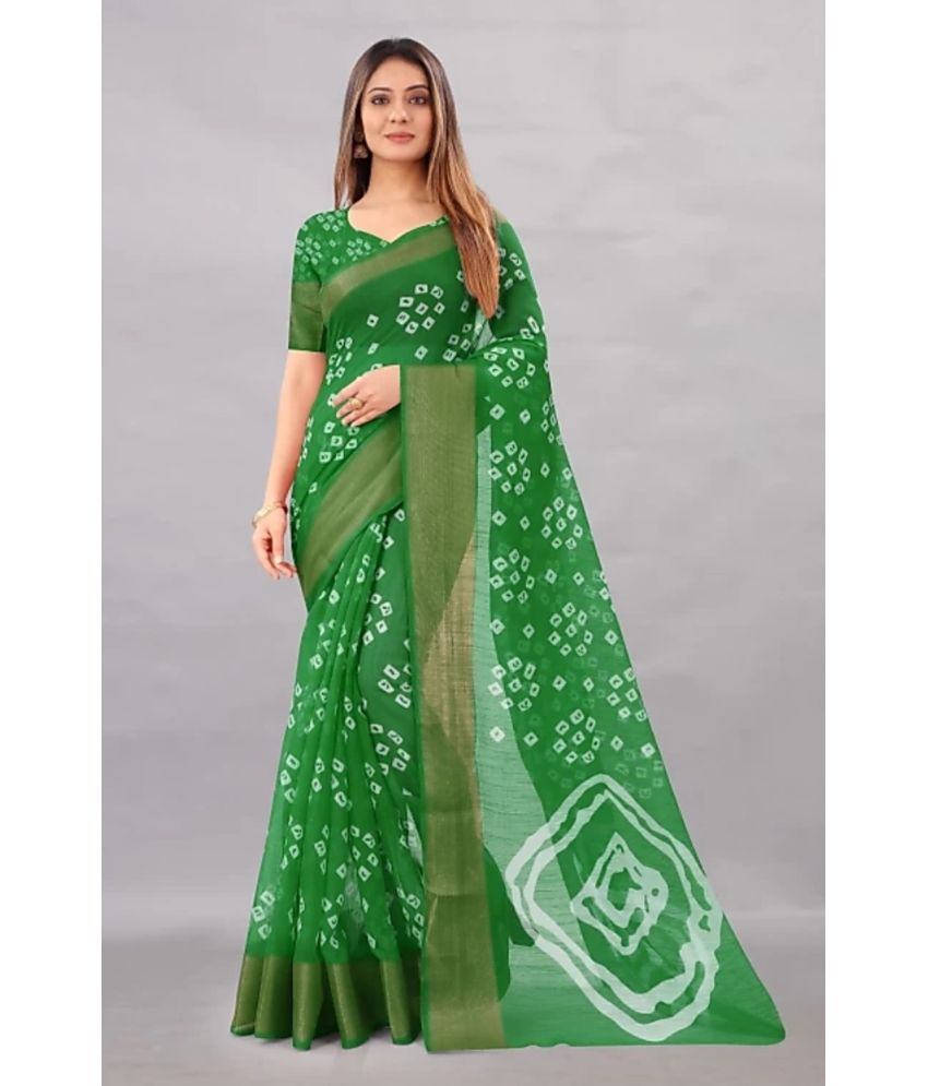     			Saadhvi Cotton Blend Applique Saree With Blouse Piece - Green ( Pack of 1 )