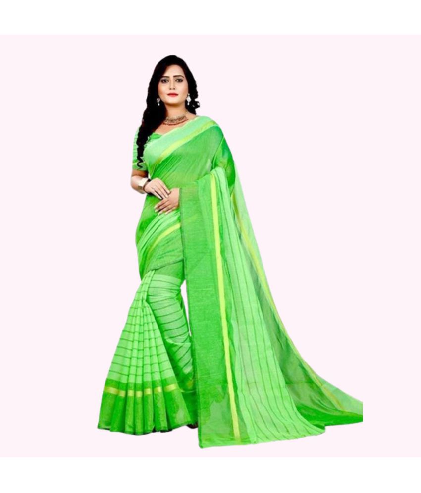     			Saadhvi Cotton Blend Printed Saree Without Blouse Piece - Light Green ( Pack of 1 )