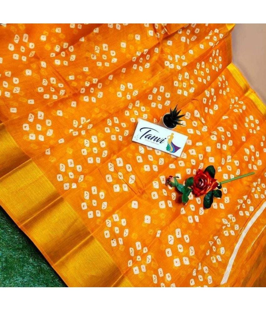     			Saadhvi Cotton Blend Printed Saree With Blouse Piece - Orange ( Pack of 1 )