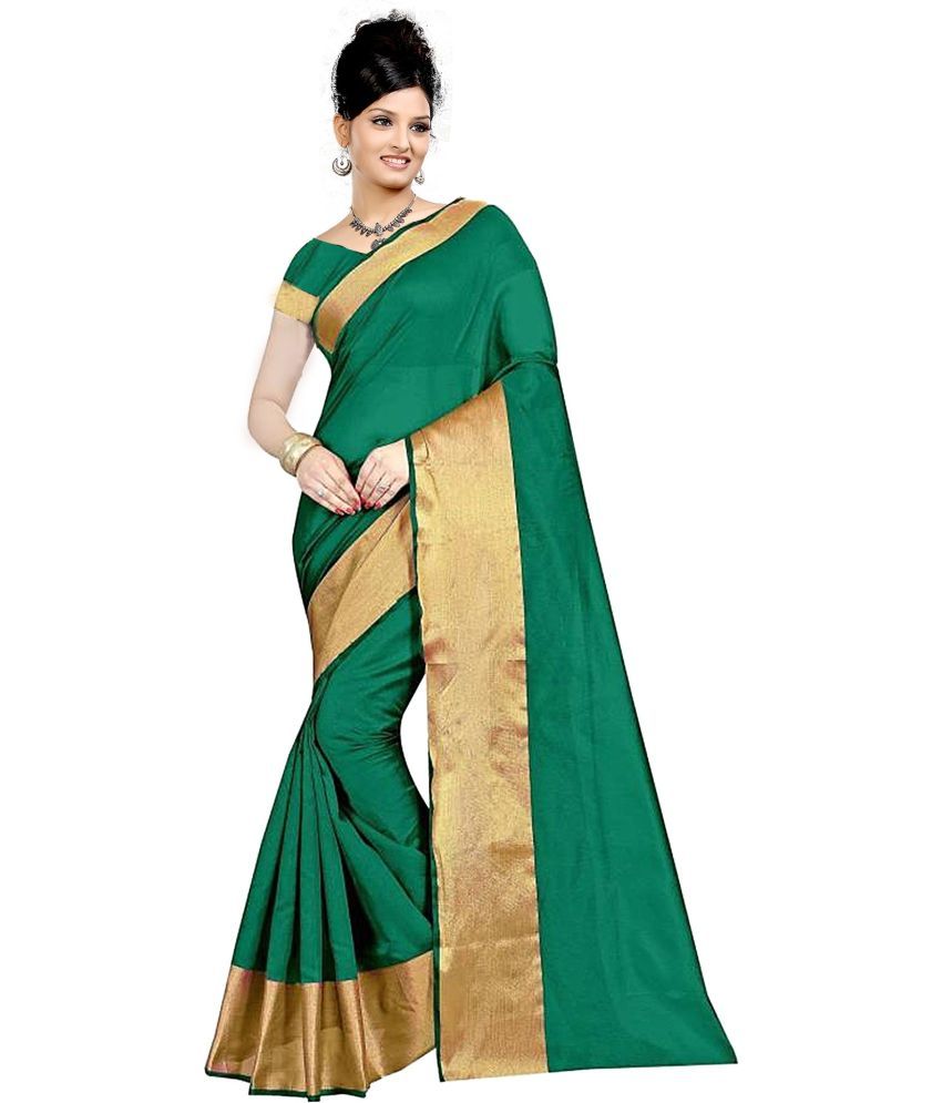     			Saadhvi Cotton Blend Striped Saree With Blouse Piece - Green ( Pack of 1 )