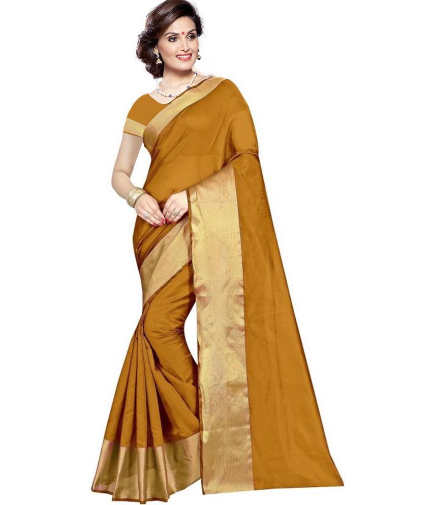     			Saadhvi Cotton Silk Printed Saree With Blouse Piece - Gold ( Pack of 1 )