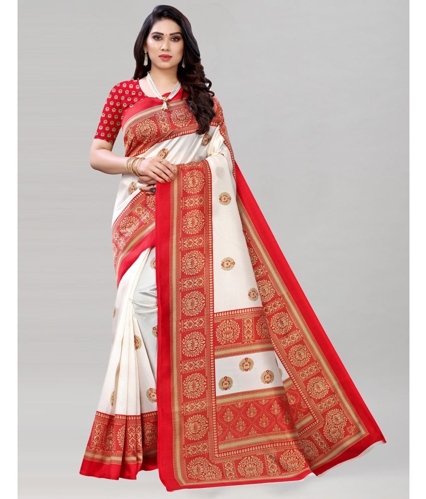     			Saadhvi Cotton Silk Printed Saree With Blouse Piece - Red ( Pack of 1 )