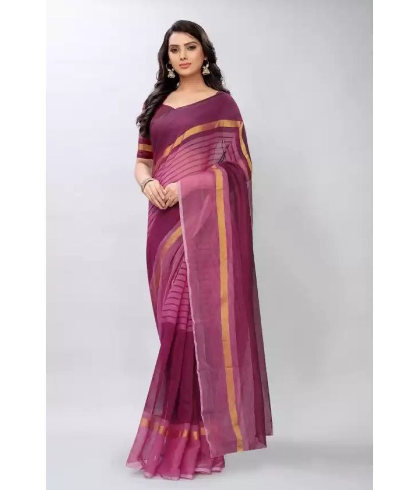     			Saadhvi Cotton Silk Self Design Saree With Blouse Piece - Purple ( Pack of 1 )