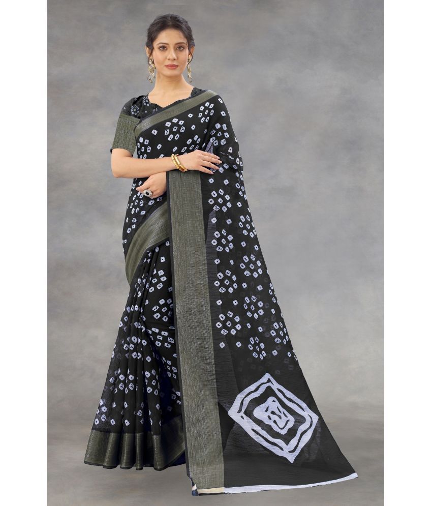     			Saadhvi Cotton Silk Self Design Saree With Blouse Piece - Black ( Pack of 1 )