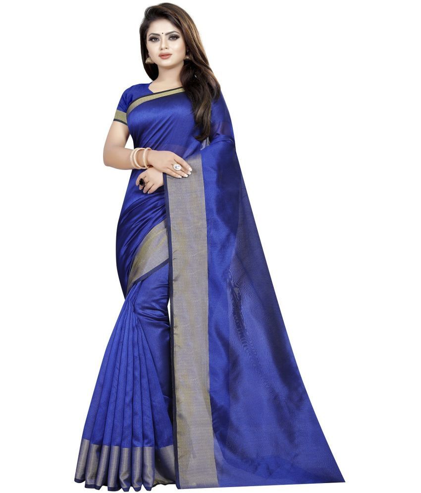     			Saadhvi Cotton Silk Solid Saree With Blouse Piece - Blue ( Pack of 1 )