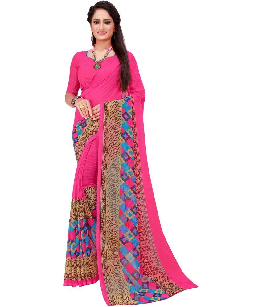     			Saadhvi Georgette Printed Saree With Blouse Piece - Pink ( Pack of 1 )