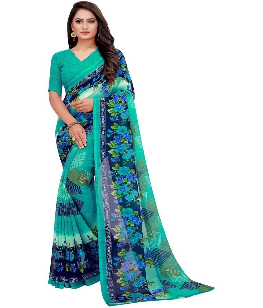     			Saadhvi Georgette Printed Saree With Blouse Piece - Green ( Pack of 1 )