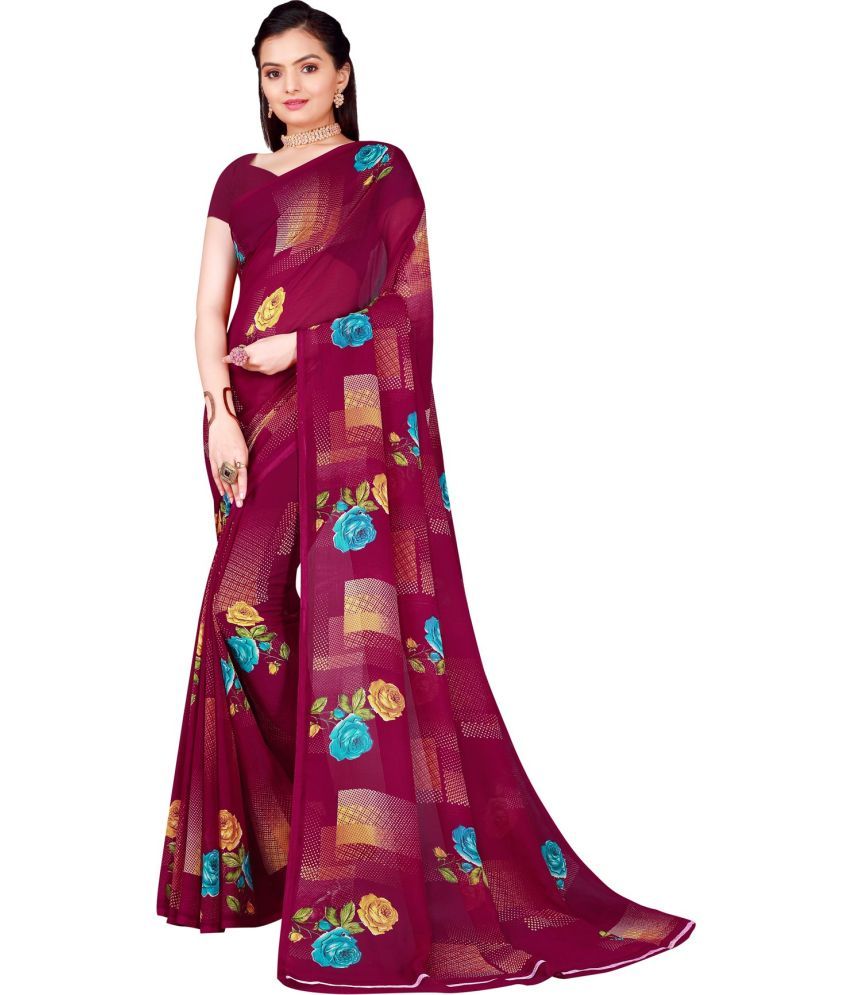     			Saadhvi Georgette Printed Saree With Blouse Piece - Purple ( Pack of 1 )