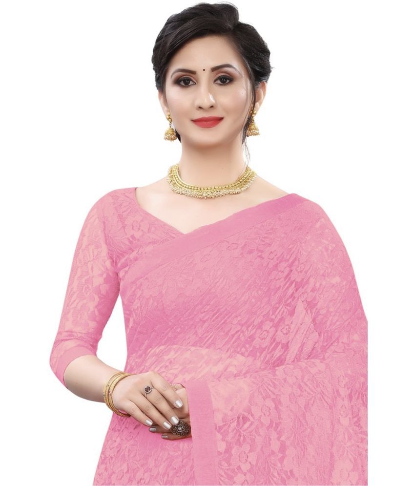     			Saadhvi Net Embellished Saree With Blouse Piece - Pink ( Pack of 1 )