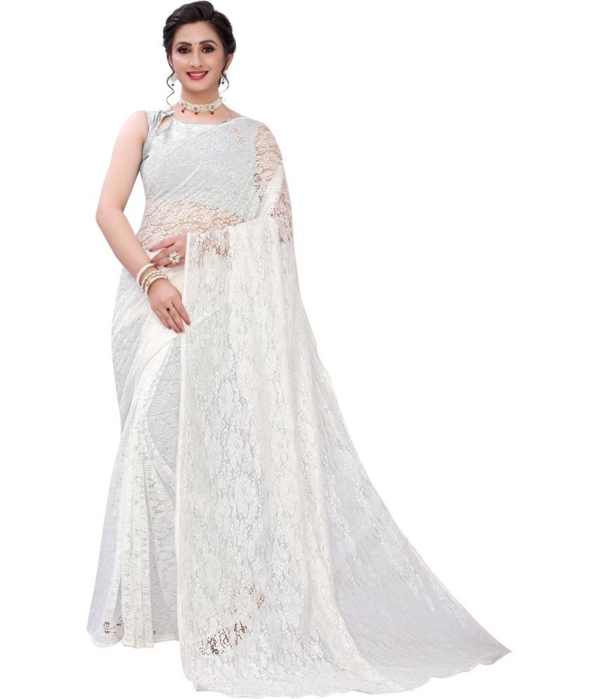     			Saadhvi Net Embroidered Saree With Blouse Piece - White ( Pack of 1 )