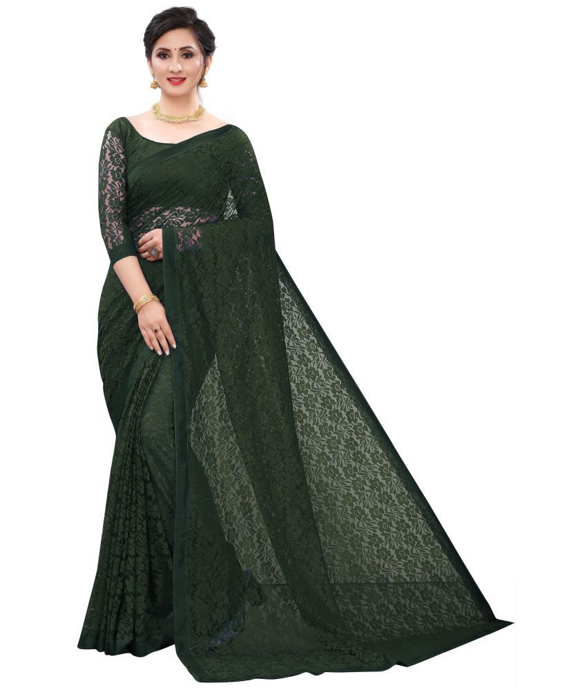    			Saadhvi Net Embroidered Saree With Blouse Piece - Green ( Pack of 1 )
