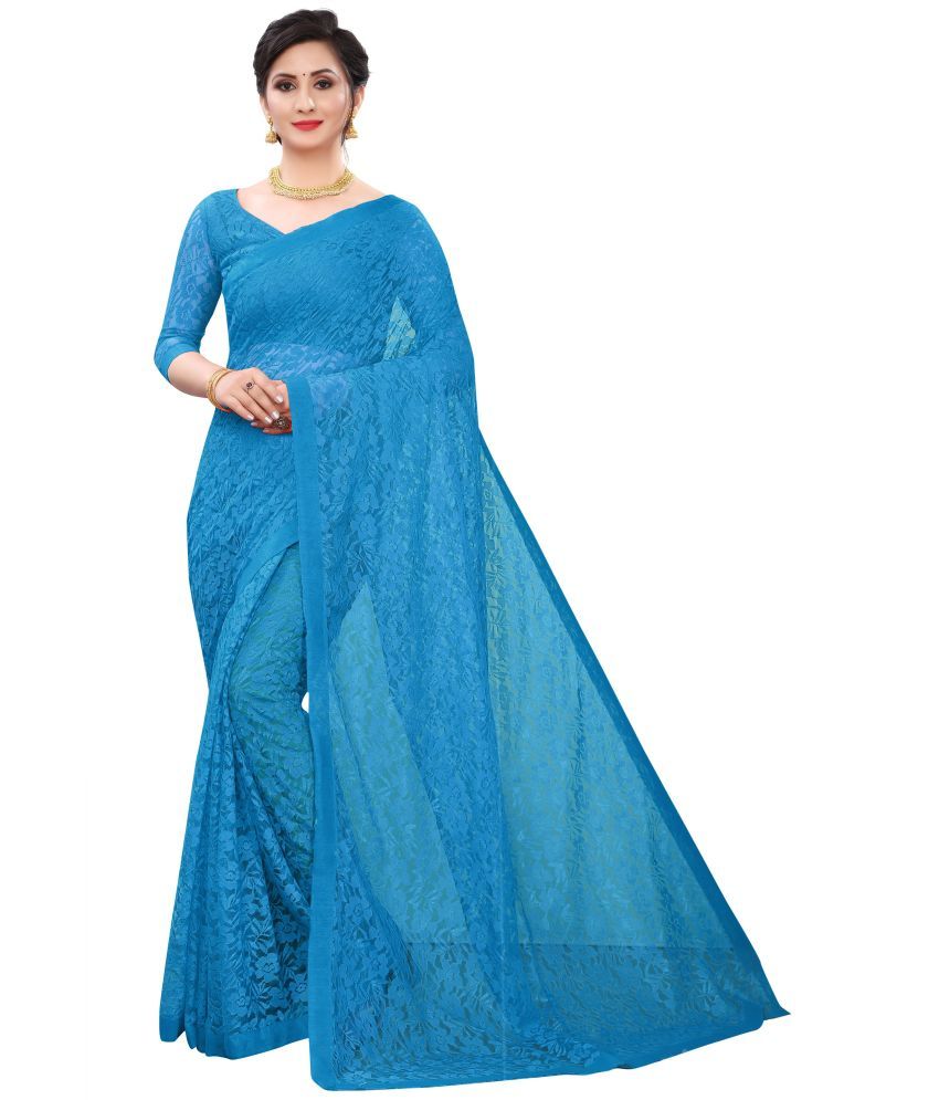     			Saadhvi Net Embroidered Saree With Blouse Piece - Blue ( Pack of 1 )