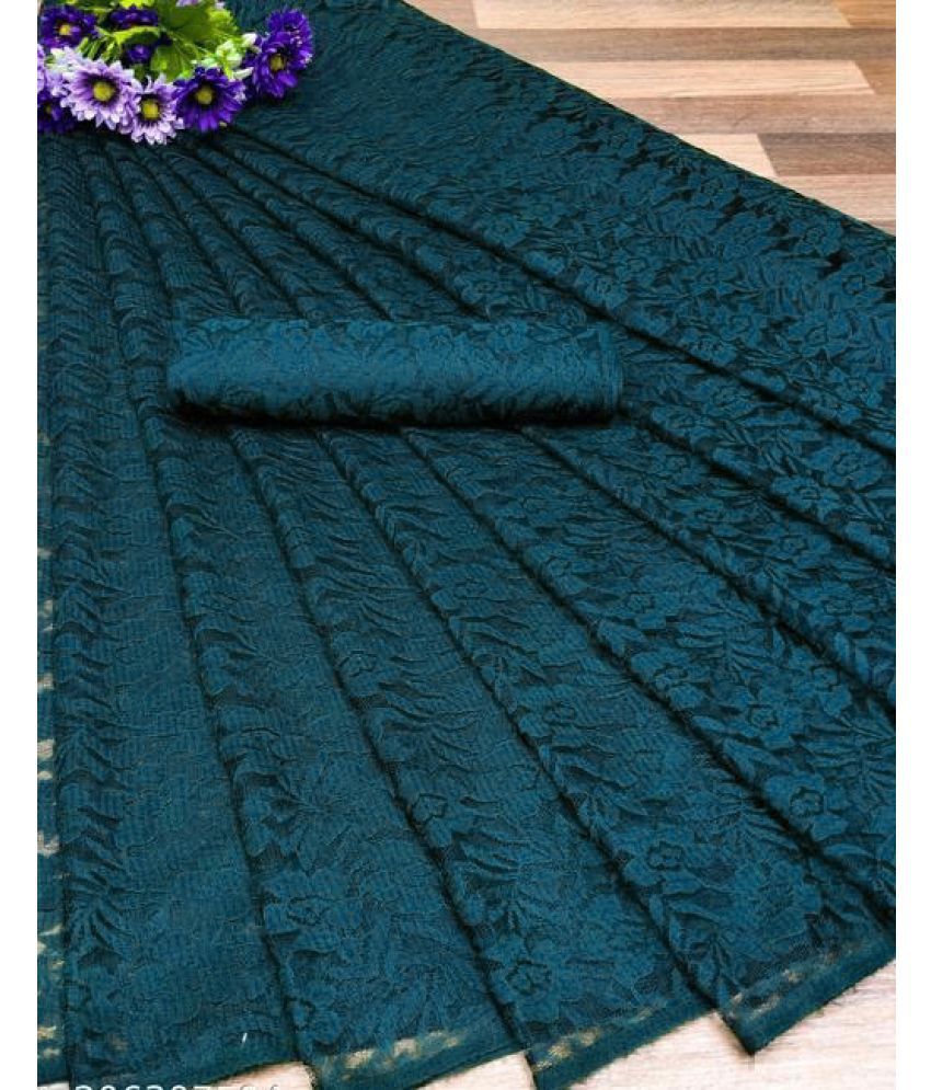     			Saadhvi Net Woven Saree With Blouse Piece - Blue ( Pack of 1 )