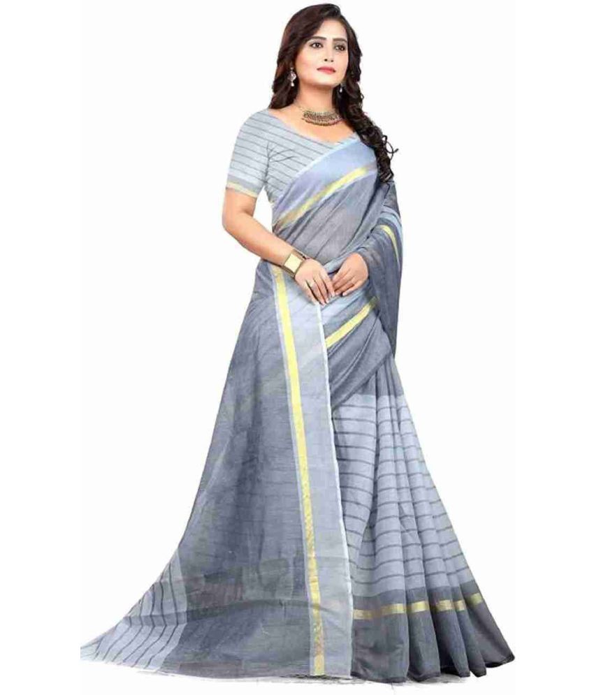     			Sadhvi Cotton Blend Printed Saree With Blouse Piece - GREY ( Pack of 1 )