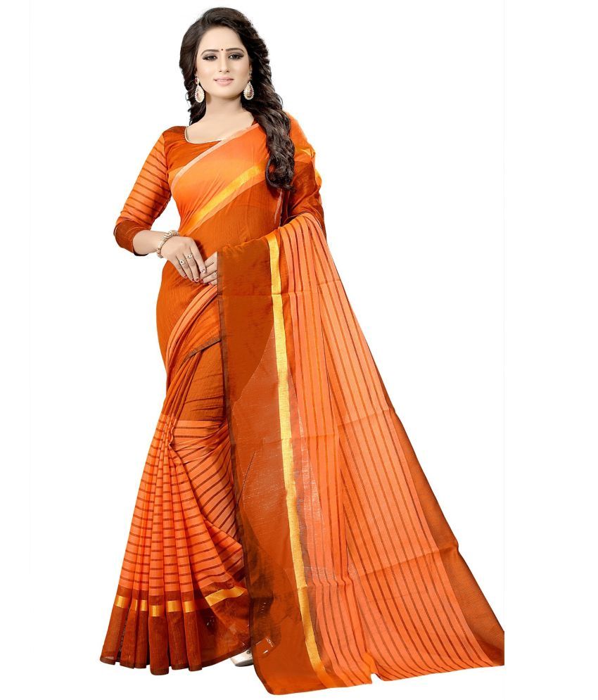     			Sadhvi Cotton Silk Printed Saree With Blouse Piece - Orange ( Pack of 1 )