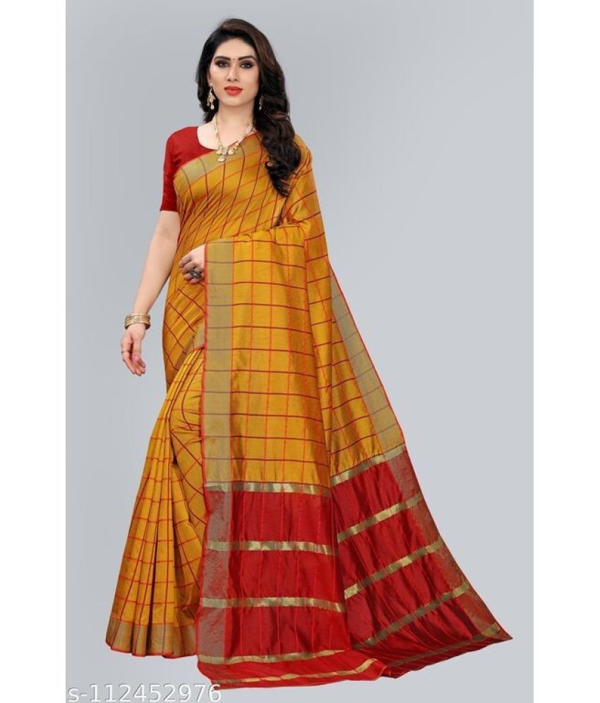     			Sadhvi Cotton Silk Solid Saree With Blouse Piece - Yellow ( Pack of 1 )