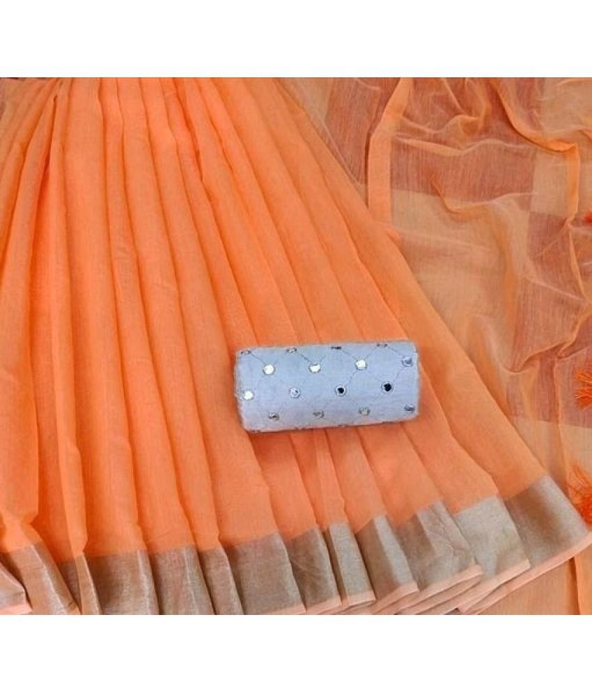     			Sadhvi Cotton Silk Solid Saree With Blouse Piece - Orange ( Pack of 1 )