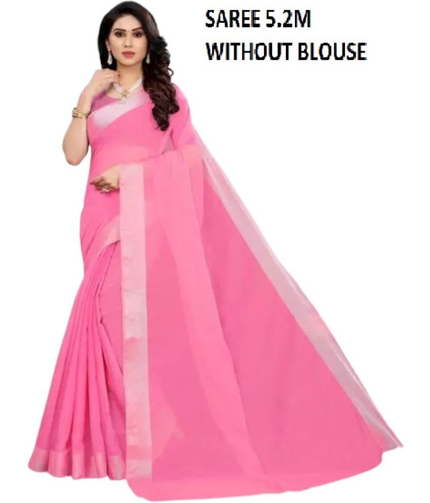     			Sadhvi Cotton Silk Solid Saree Without Blouse Piece - Pink ( Pack of 1 )