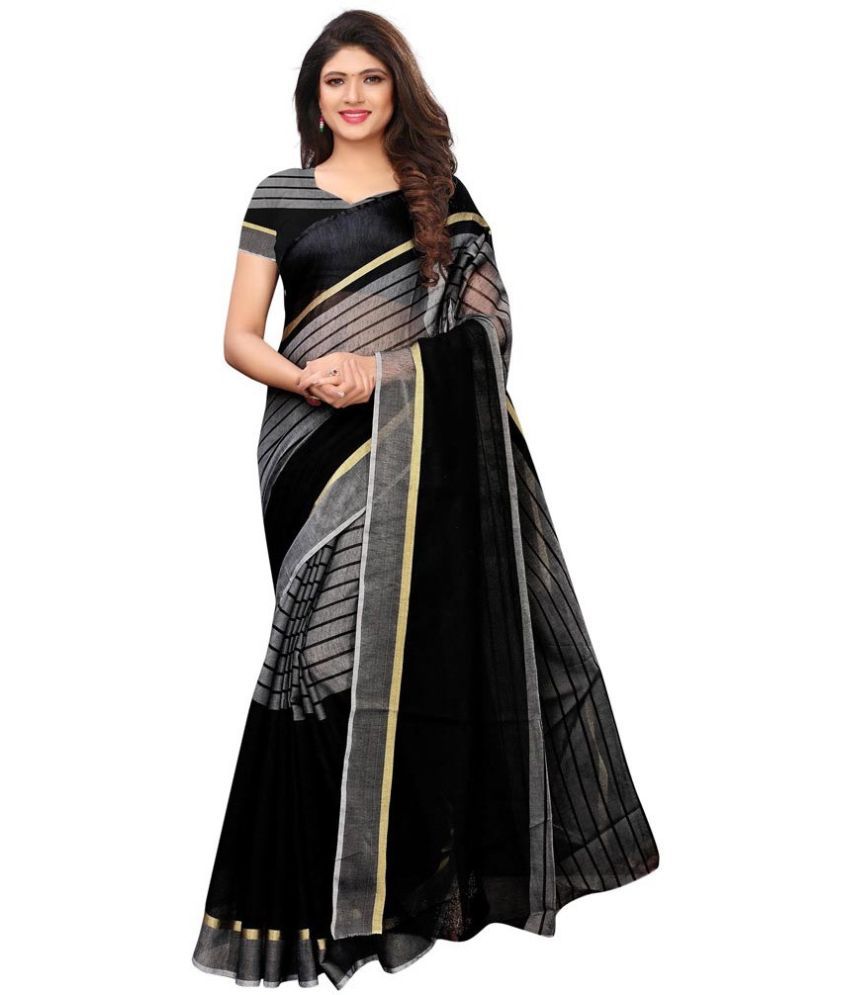     			Sadhvi Cotton Silk Solid Saree With Blouse Piece - Black ( Pack of 1 )