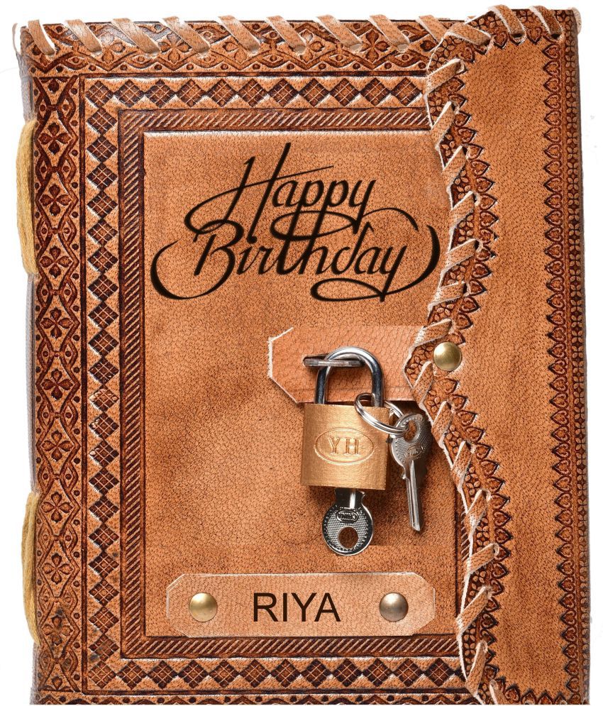     			DI-KRAFT RIYA Embossed Happy Birthday Gift Handmade Paper Diary with Lock A5 Diary unruled 200 Pages (Brown)