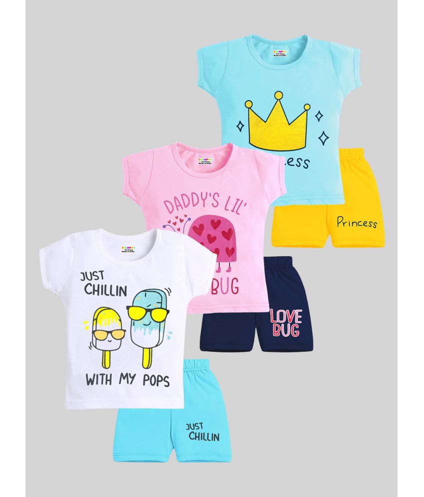     			Kuchipoo Multicolor Cotton Blend Baby Girl Top & Shorts ( Pack of 3 )