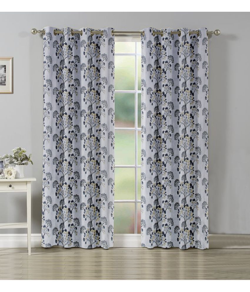     			La Elite Floral Printed Room Darkening Eyelet Curtain 5 ft ( Pack of 2 ) - Grey Melange