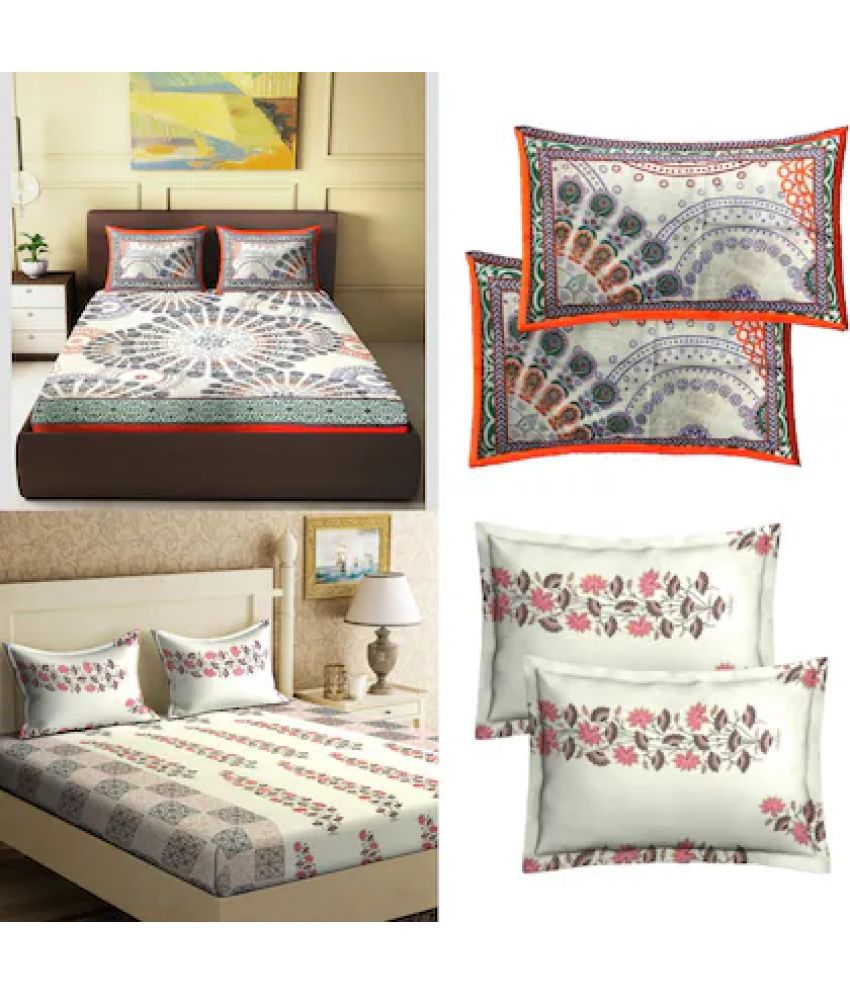     			LiveWell Poly Cotton Floral 1 Double King Size Bedsheet with 2 Pillow Covers - Assorted