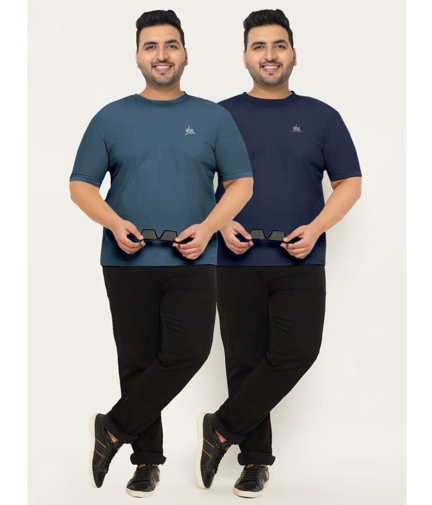     			YHA Cotton Blend Regular Fit Solid Half Sleeves Men's T-Shirt - Navy ( Pack of 2 )